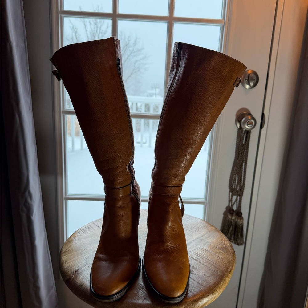 J. Crew Redish Brown Leather Heeled Boots